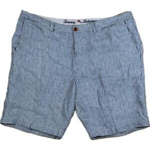 Tommy Bahama Men’s 40 Blue White Seersucker Stripe 100% Linen Blend Flat Shorts